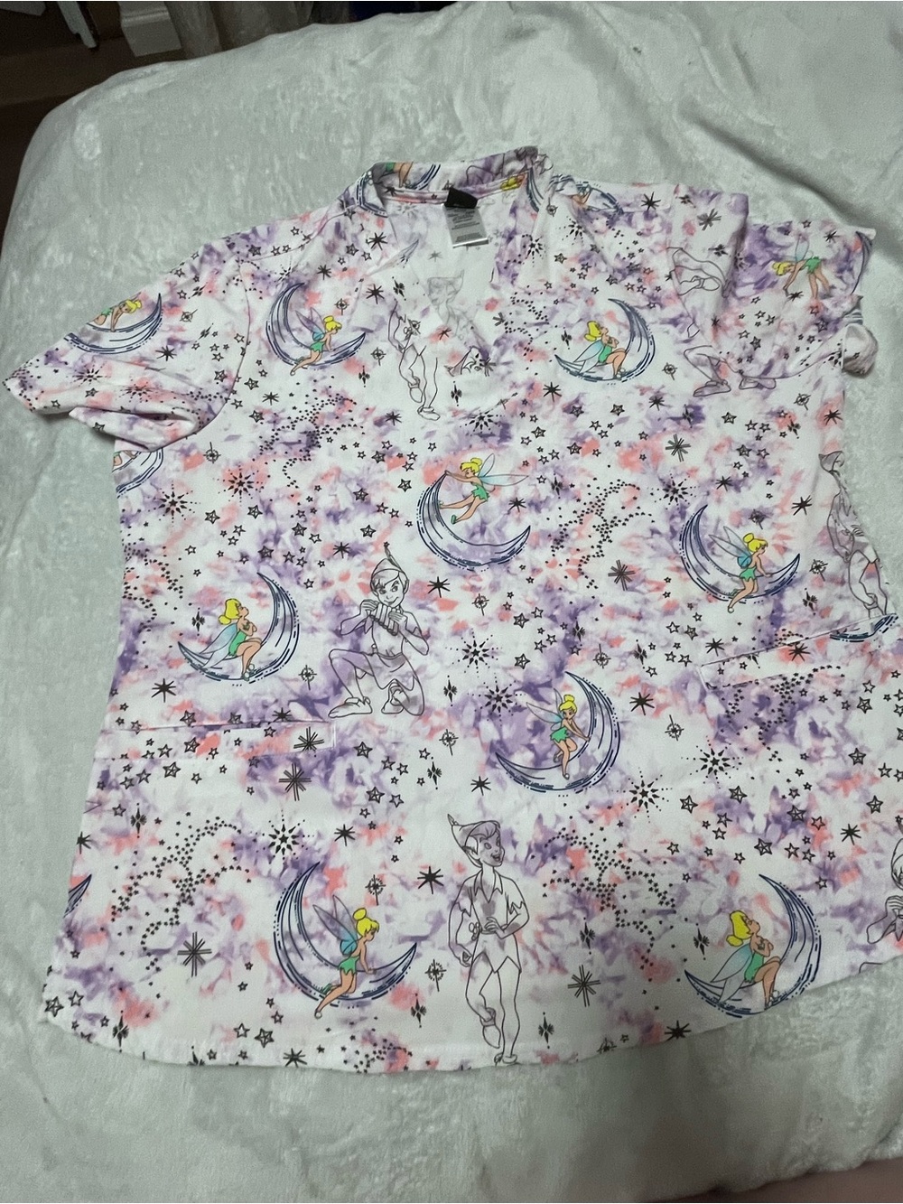 Women's Lavender Tie-Dye Fairy Print Scrub Top - Unbranded